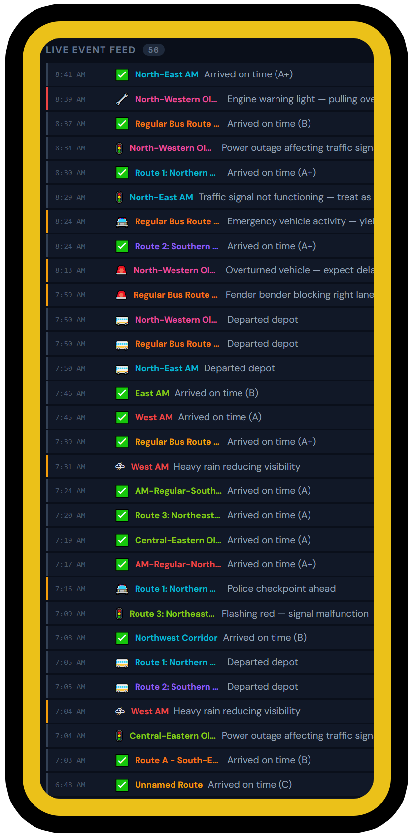 Mission Control live event feed